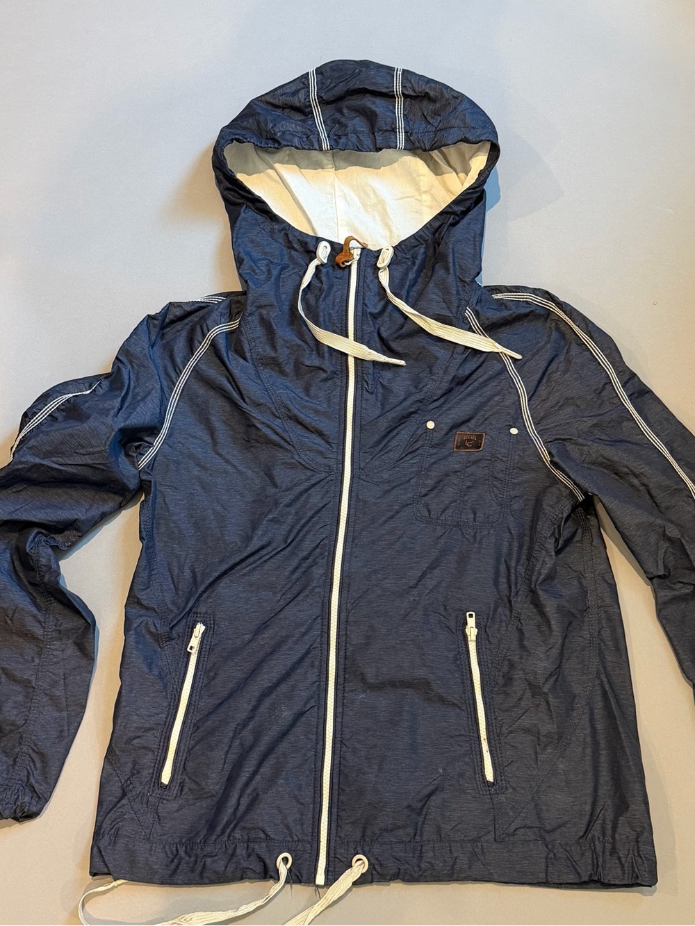 Diesel Navy and White Zip Up Hooded Windbreaker